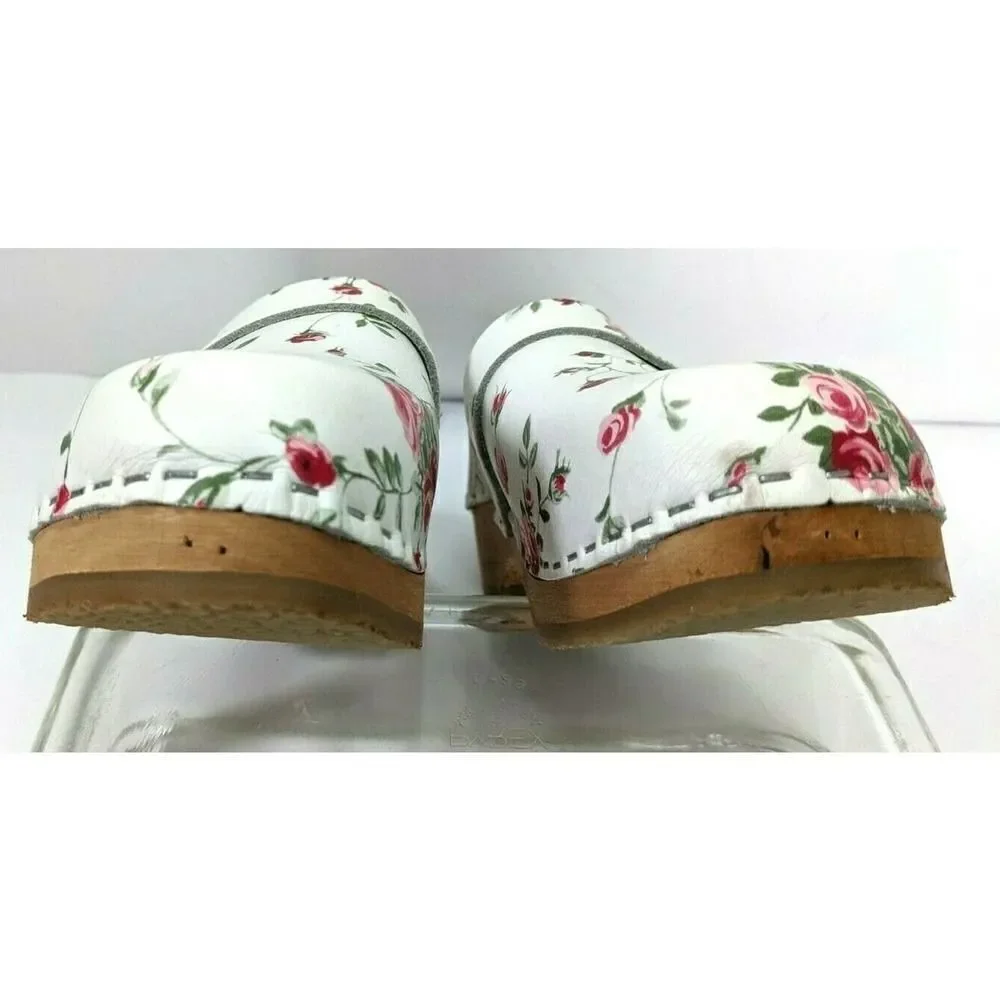 Holland Simson Girls Floral Leather Clogs 2 3 US Size 32 EU Fleuriste Pink White